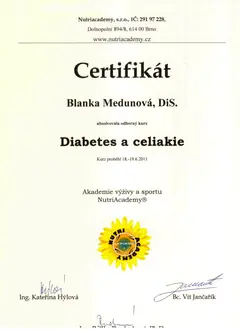 Certifikát Diabetes a celiakie