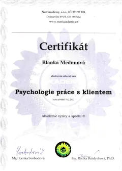 Certifikát Psychologie práce s klientem