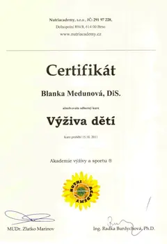 Certifikát Výživa dětí